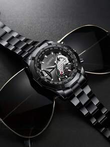 Montre à quartz pour hommes avec grand cadran et bracelet en acier, pour usage professionnel et décontracté