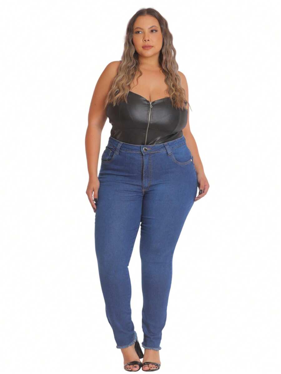 Plus Size Jeans - 深色水洗藍 - 查看 1
