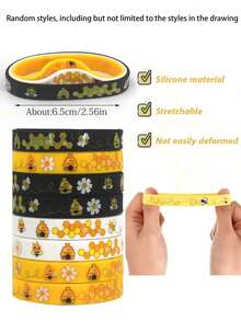 12pcs Bee Bracelets, Silicone Bee Bracelets, Multi-Color Bee Themed Party Favors, Bee Decorations, Bee Wristbands, Bee Birthday Party Supplies - Multicolor - View 7