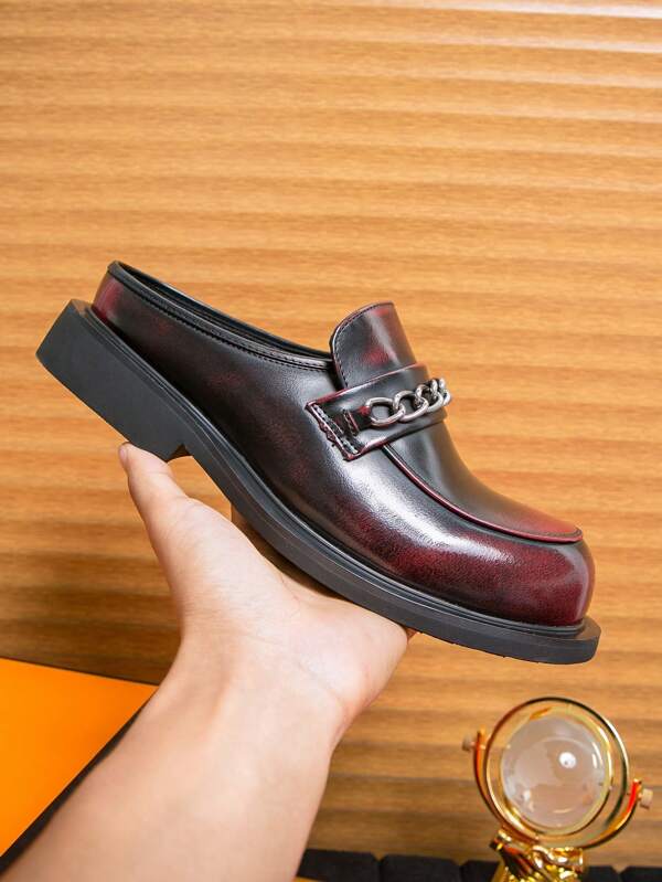 Mocasines sin respaldo, zapatos formales y casuales para hombre, zapatillas de diseñador con decoración de cadena, estilo slip-on adecuado para discoteca, fiesta, boda y uso diario en la oficina