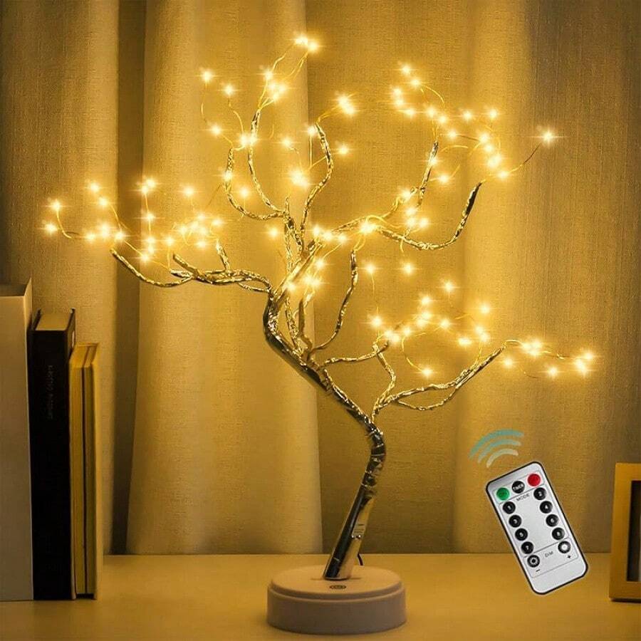 Room Decor, 20" 108 LED Tabletop Bonsai Tree Light, DIY Artificial Tree Lamp, Battery/USB Operated, Aesthetic Lamps For Living Room Bedroom Christmas Home Gifts House Decor (Warm White) - 108 LED Warm White Remote Control - 查看 1
