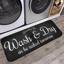 1pc Versatile Easy-To-Clean Laundry Room Printed Lightweight Foldable High Elastic Absorbent Quick Drying Non-Slip Washable Floor Mat, Bathroom Mat, Corridor Mat - Black - View 1