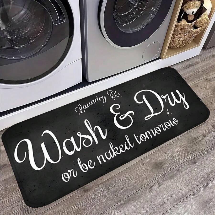 1pc Versatile Easy-To-Clean Laundry Room Printed Lightweight Foldable High Elastic Absorbent Quick Drying Non-Slip Washable Floor Mat, Bathroom Mat, Corridor Mat - Black - View 1