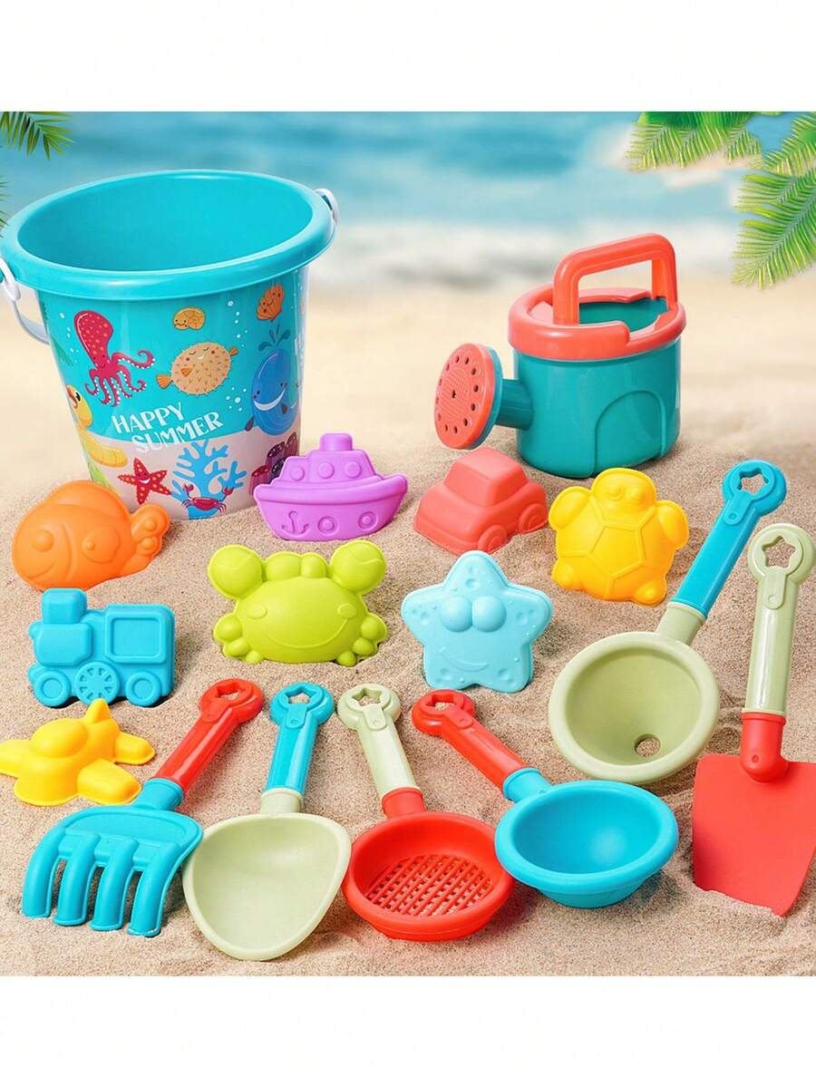 16pcs Beach Toy Set, Summer Pool Game Toys, Outdoor Beach Toy Set, Includes Bucket, Shovel And Sand Building Tools. Ideal Summer Gift For Kids, Suitable For Sand Digging And Water Play. Perfect For Outdoor Games, Beach Trips And Camping - Multicolor - View 1