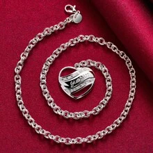 Charm Silver Heart Shaped Love Pendant Necklace For Women Fashion Wedding Party Charm Jewelry