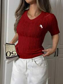 Blusa de manga corta tejida para mujer, apropiada para uso casual de negocios, elegante para Pascua, vacaciones, deportes, color amarillo, Día de la Independencia, graduación