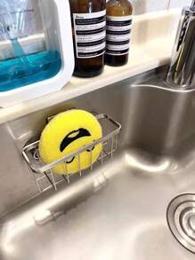 1 suport pentru burete de spălat vase din oțel inoxidabil pentru chiuvetă de bucătărie cu ventuză, cârlig de bucătărie fără pumni, suport de depozitare din lână de oțel, potrivit pentru chiuveta de bucătărie și suport de depozitare pentru baie