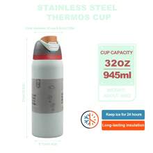 Botella de hielo con aislamiento de acero inoxidable O.wala para dos bebidas con pajita. Hervidor para deportes al aire libre, tiempo de retención de más de 24 horas, botella de agua con doble aislamiento al vacío, bebidas congeladas, apariencia hermosa, trabajo exquisito, adecuada para acampar, trabajar, uso en interiores, gran capacidad 32 oz, Boneyard