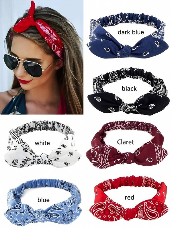 1pc V-Shape Printed Casual Boho Woven Fabric Bow Headband, Multiple Piece Versatile,Hair Accessories,Turban Headband