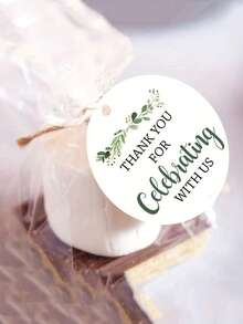 50pcs/10pcs Elegant Round Thank You Cards With Jute Rope, White With Green Leaf Design, Suitable For Wedding, Party, Birthday Celebration, Party Decoration, Decorative Gift Cards, Thank You Cards, Thank You Gifts For Guests - Multicolor - View 2