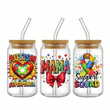 4pcs Autism Awareness UV DTF Stickers Set, Self-Adhesive Waterproof Scratch-Resistant Decals For 16oz Glass Jars, Mugs & DIY Crafts - Vibrant Designs With Autism Symbols & Inspirational Messages