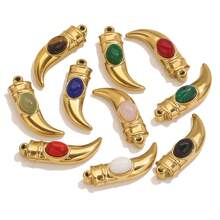 1 Pc 304 Stainless Steel Chili Sickle Shaped Pendant Inlaid With Natural Stone 18k Gold-Plated Pendant For Women To Wear Accessories DIY Pendant