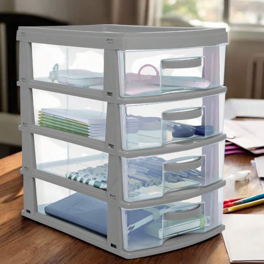 Desk Organizer Drawer With 4 Plastic Drawers For Table Decoration - GRIS1 - Ver 1