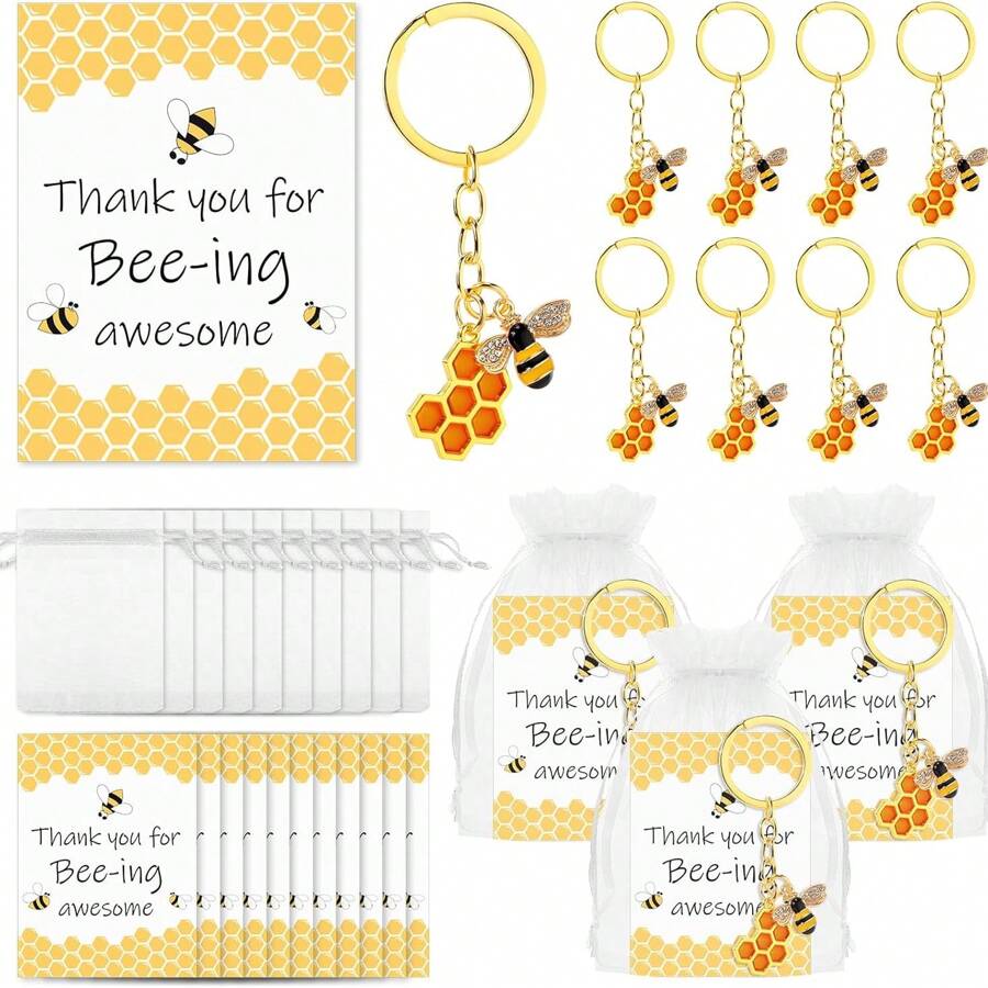 36pcs Bee Employee Appreciation Gift Cute Bee Keychains Thank You Cards Organza Bag Inspirational Gifts For Coworker