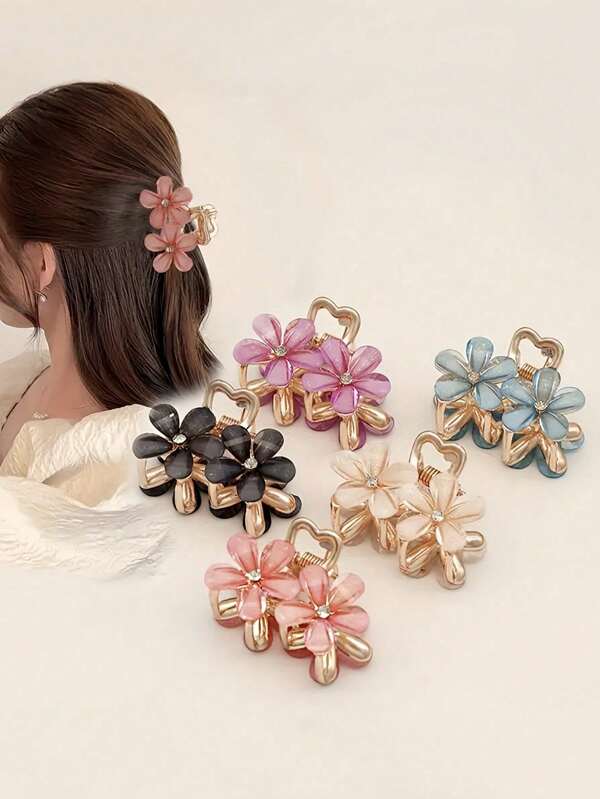 4/12Pcs Set Exquisite Sparkling Mini Colorful Sweetheart Flower Hair Clips, Princess Head Clips, Fashionable Hair Clips, Suitable For Women's Daily Use, Suitable For Party And Festival Hair Design, A Perfect Gift For Girls. Back To School