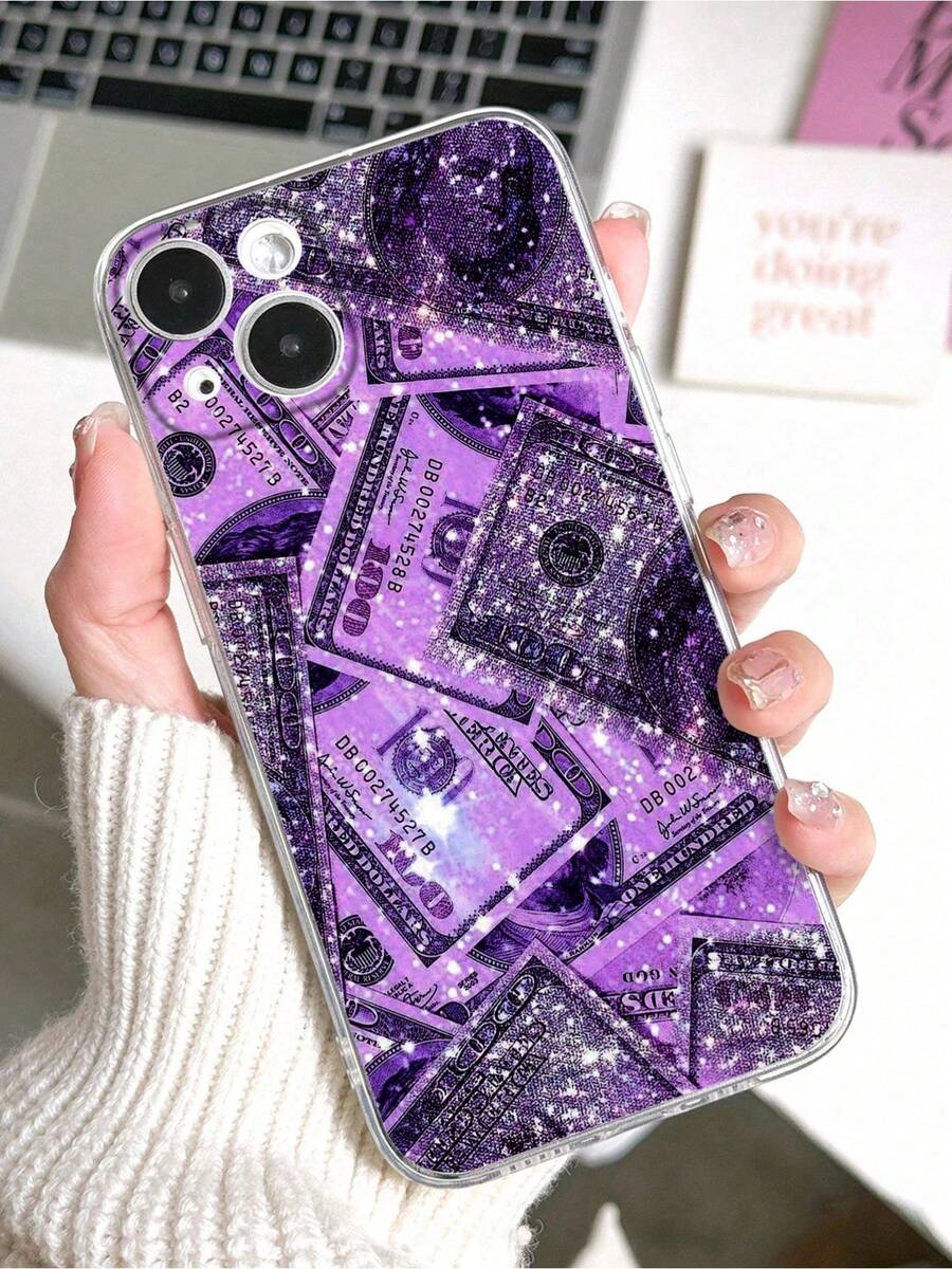 Funda para phone (1 unidad): Diseño femenino brillante con símbolo de dólar, perforada, transparente y antideslizante. Compatible con phone 1/12/13/14/15/16 Pro Max. - Multicolor 3 - Ver 1