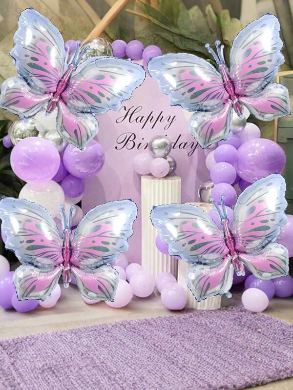 2/4 piezas, decoración de fiesta con tema de mariposa en color lila claro con globos de papel de aluminio. Decoración sencilla para bodas, cumpleaños, compromiso, fotografía al aire libre, baby shower, granjas, arcos de globos, duchas, despedidas de soltera, revelación de género que se pueden combinar con manualidades.