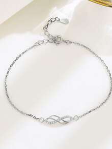 1pc 925 Sterling Silver Mobius Loop Bracelet, Infinity Love Cubic Zirconia Inlay, Fashion Women Bracelet, Silver Color, Suitable For Daily Wear, Gift For Her