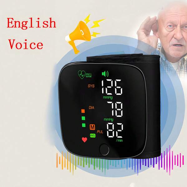 Moniteur de pression artérielle numérique portable avec voix en anglais, sphygmomanomètre, tensiomètre, tensiomètre, fréquence cardiaque, pulsomètre pour la maison. Moniteurs de pression artérielle électroniques, tensiomètres