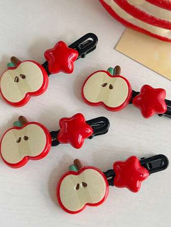 2pcs Apple Cartoon Hair Clips, Cute Side Bangs Clips, Versatile Hair Accessories For Girls,Hair Barrettes Claw Clips