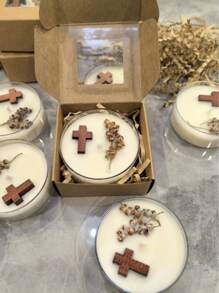 Velas de cera de soja natural con forma de cruz y de madera, aptas para uso en interiores y exteriores, excelentes para fiestas al aire libre, campamentos, ceremonias de oración, decoración de habitaciones