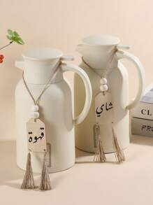1 Piece Of Wooden-Shaped Handicraft With Arabic Letter Printing, Wooden Beads, Black And White Tassel Ropes, Suitable For Home Decoration, As A Handle For Home Decoration, Also For Decorating Vases In Cafes And Tea Rooms. It Can Be Used For Room Decoration, Wall Decoration.