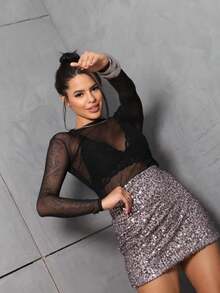 Women's Sequin Mini Skirt Silver Gold Black Short Tight High Waist Shiny Women's Clothing Colors Fashion Blogger Party Nightclub Summer Carnival - 深灰色 - 查看 4