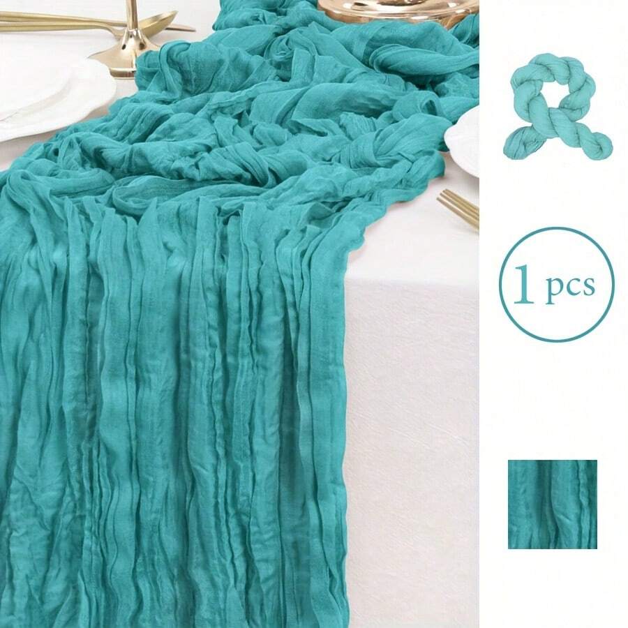 1pc Teal Braided Table Runner, Rustic Spring Tablecloth (Approx. 90*400cm) Bohemian Style Home Decor Wedding Shower Birthday Party - Ha Qingse - View 1