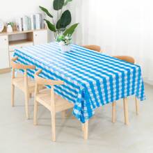 1pc Blue Plaid Disposable Plastic Tablecloth, Waterproof & Oil-Proof, Protects Table Surface, 54*108in Square, Suitable For Various Occasions