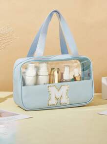 1PC Transparent PVC Toiletry Bag For Makeup Tools Letters Makeup Bag Water-Proof Portable Chenille Letter Zipper Make Up Organizer Minimalist Initial Letter Patch Travel Toiletry Bag For Women For Bathroom Monogram Wash Bag (Letter A~Z) Gift For Mom Beach Bag Beach Essentials Beach Towel Organizer Beach Accessories Beach Stuff Holiday Bag Holiday Essentials For Winter And Fall For Vacation Valentine's Day Makeup Travel Toiletry Organizer Clear Essentials Gifts Storage Zipper Accessories Nail
