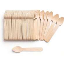 100pcs Disposable Birch Spoons Suitable For Desserts, Cakes, Ice Cream, Picnics, Camping Parties, Summer Activities