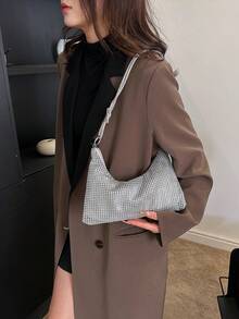 1pc Women's Rhinestone Knot Faux Diamond Armpit Crescent Moon Handbag - Silver - View 5