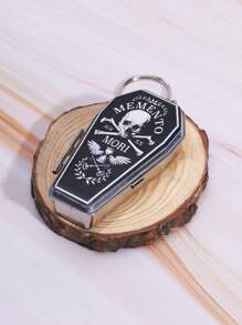 1pc Portable Ashtray Made Of Black And White Printed Stainless Steel Material, A Portable Smoking Accessory Gift, Gothic Coffin Appearance.