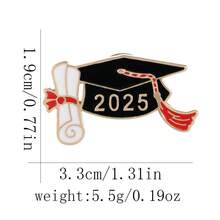 1 件全新 2025 年毕业季学士学位帽金属漆胸针纪念品学生礼物配饰奖章 - 黑色 - 查看 6
