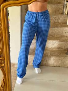 Women's Comfortable Cotton Plaid Sleepwear Pajama Pants - 水鴨藍 - 查看 1