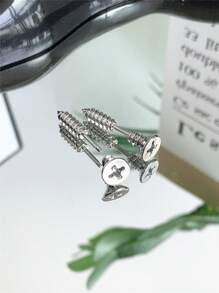 2pcs/1 Pair Stainless Steel Piercing Nail-Style Stud Earrings, Minimalist Daily Jewelry For Men And Women