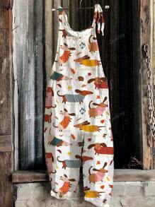Women's Sleeveless Jumpsuit Animal Print | V-Neck Waist Tie Design | Casual Comfort Polyester Blend Romper For Vacation, Beach, Summer Outfits - Lightweight