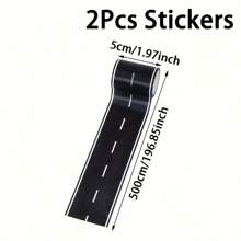 2pcs Straight Road Racing Track Stickers - Black Residue Free Sport Racing-Theme Party Runway Tape, Reusable, 16ft X 2in Each, Plastic Surface Friendly, Easy To Tear Open, For Birthday Party Racing Party Decoration