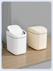 1 件现代简约桌面垃圾桶带盖，ABS+PP 材质，白色，免提，紧凑型，适用于家庭、卧室、办公室，包含 1/8/20 卷（15 个/卷）随机颜色垃圾袋，适用于厨房、浴室、家庭和家居用品 - 彩色 - 查看 7