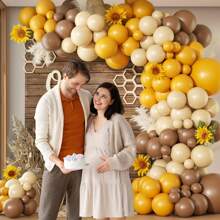 140pcs Bee Balloon Arch Kit, Includes Brown, Mustard Yellow, White Balloons, For Sunflower Bee Gender Reveal Party, Baby Shower Decoration