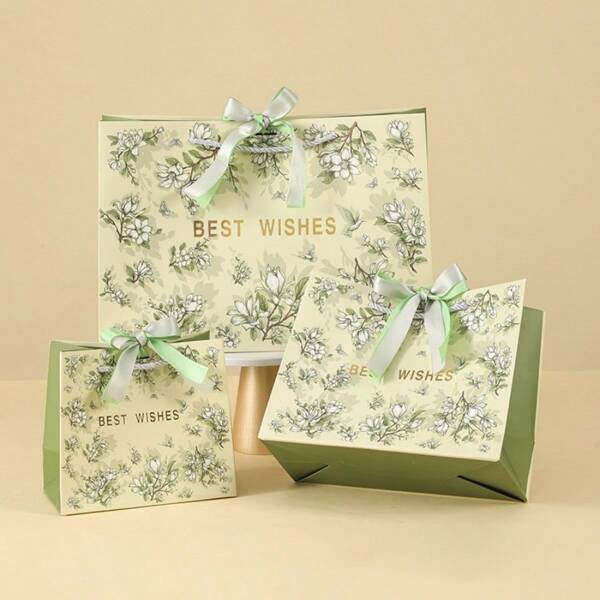 Elegante Blumen Geschenktüten aus Papier mit Schleife - geeignet für Feiertags-Shopping, Partys, Hochzeiten und Geburtstage - hochwertige Geschenktaschen