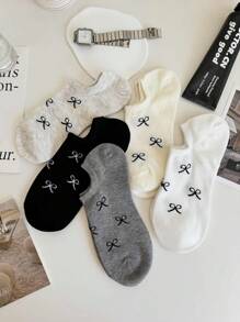 5 pares de calcetines tipo barco simples con lazo dulce para mujer, calcetines invisibles adecuados para primavera y verano