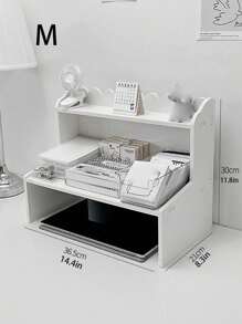 1pc White Wood-Plastic Composite Splicing Desktop Standing Shelf, Suitable For Storing Cosmetics, Perfumes, Jewelry, Stationery, And Miscellaneous Items In Bedroom, Living Room, Study, Office, And Dorm