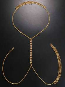 1pc Minimalist Hollow Heart Lattice Chest Chain Accessory, Fashionable & Personalized Arrow Heart Body Chain - Gold - View 2