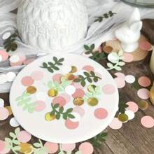 100pcs EcoPapers Golden Pink Polka Dot & Greenery Confetti, Universal Holiday Paper Decorations For Birthday, Bridal Shower, Wedding Celebrations - Table Scatter Decor