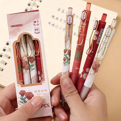 4 chiếc bút bi hình hoa, ngòi đen 0.5mm, màu trung tính, dễ thương và thẩm mỹ dành cho nữ/bé gái, đồ dùng văn phòng phẩm và học tập, mùa tựu trường.