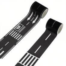 2pcs Straight Road Racing Track Stickers - Black Residue Free Sport Racing-Theme Party Runway Tape, Reusable, 16ft X 2in Each, Plastic Surface Friendly, Easy To Tear Open, For Birthday Party Racing Party Decoration
