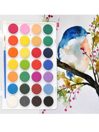 Set de pintura de acuarela de 8/12/16/21/28/36 colores - Pinturas sólidas vibrantes y brillantes con perlescencia, encapsuladas en compartimentos cuadrados seguros, hechas a mano, adecuadas para artistas y artesanos, perfectas para el arte floral, imprescindibles para artesanos | Pintura de acuarela vibrante | Paleta portátil, suministros de acuarela