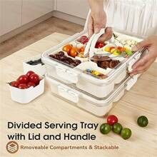 Stackable Snack Storage Container, 8 Compartments PP Layered Serving Tray With Lid And Handle, Portable Food Storage Box For Vegetables, Fruits, Snacks - Great For Travel, Camping, Picnic