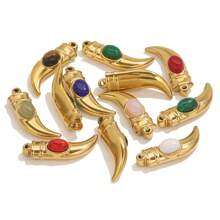 1 Pc 304 Stainless Steel Chili Sickle Shaped Pendant Inlaid With Natural Stone 18k Gold-Plated Pendant For Women To Wear Accessories DIY Pendant